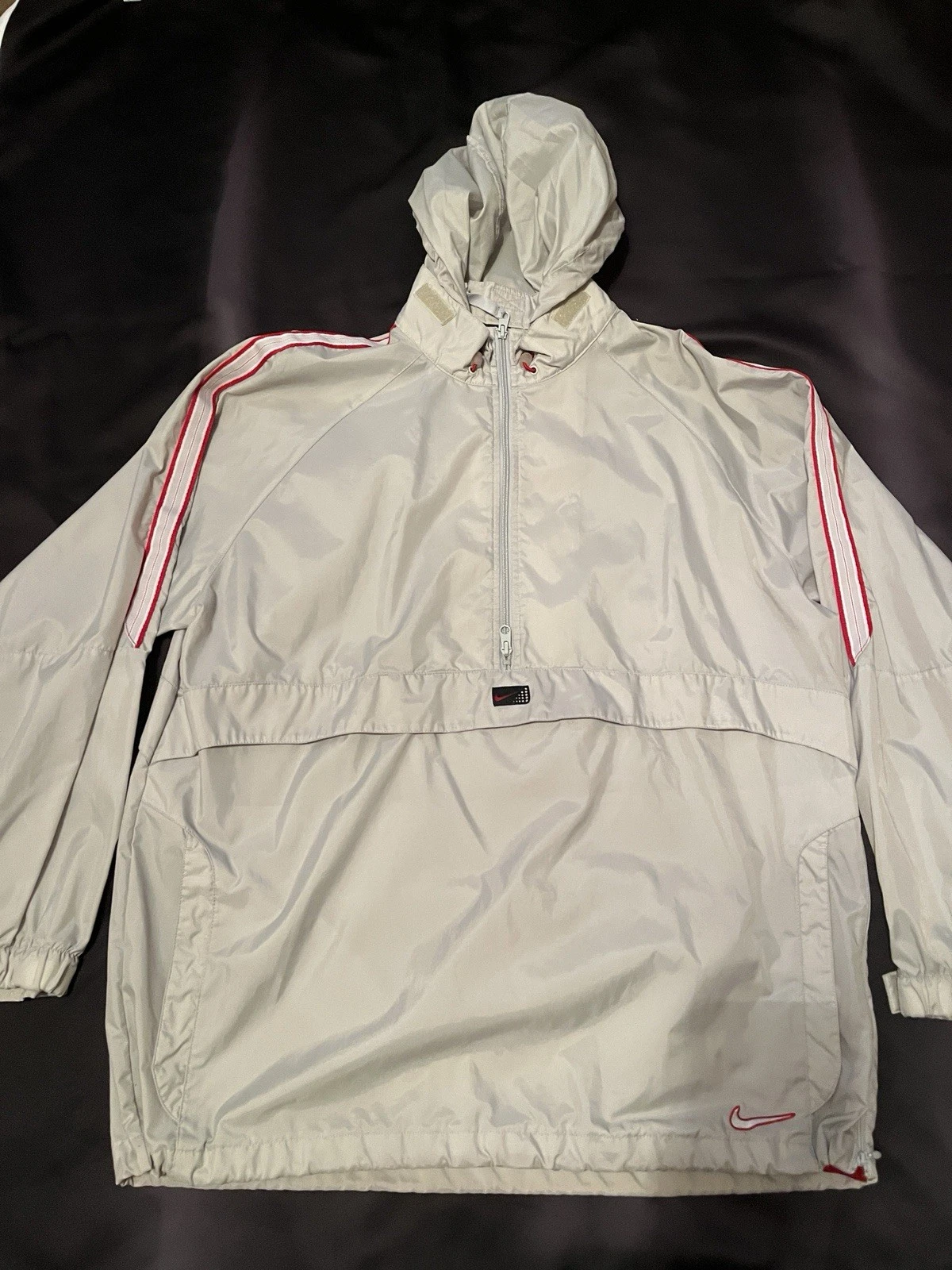 Vintage 2000's Y2K Nike Pullover Windbreaker Jacket M Sz Large Gray Red Accents