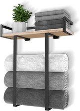 Towel Racks for Bathroom Wall Mounted, Metal Towel Holder with Wooden Shelf for