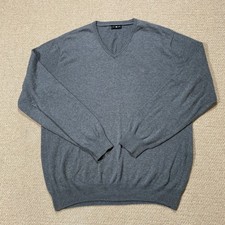 Pre End Jumper Mens Large Grey Cotton Fine Knit Sweater V Neck