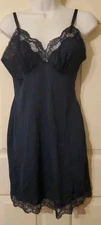 Vtg 70s Kayser Full Slip Lingerie Size 34 Dark Blue Navy Nylon Lace Trim