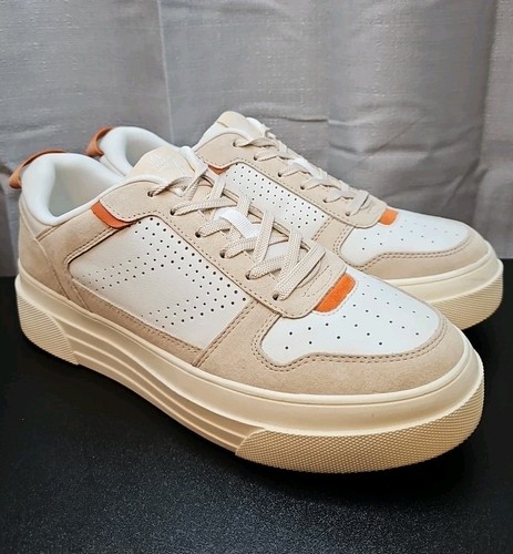 Tenis Le Tigre Midtown de cuero blanco/taupe parte superior baja con cordones plataforma talla 11M - Imagen 3 de 15