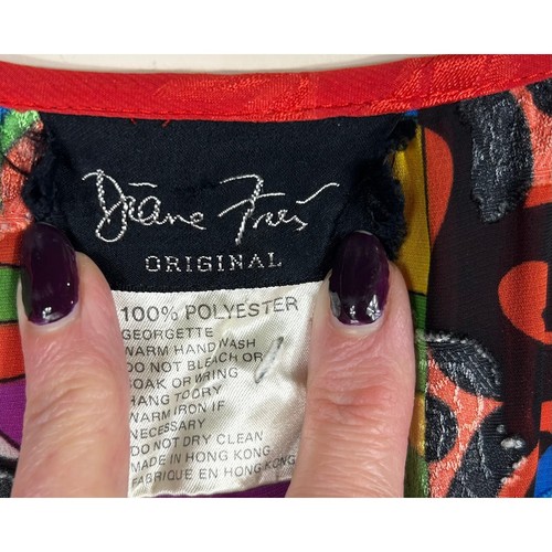 Maxi Vestido Diane Freis Original Estampado Psicodélico Volantes Cuello en V Años 80 Hong Kong - Imagen 2 de 14