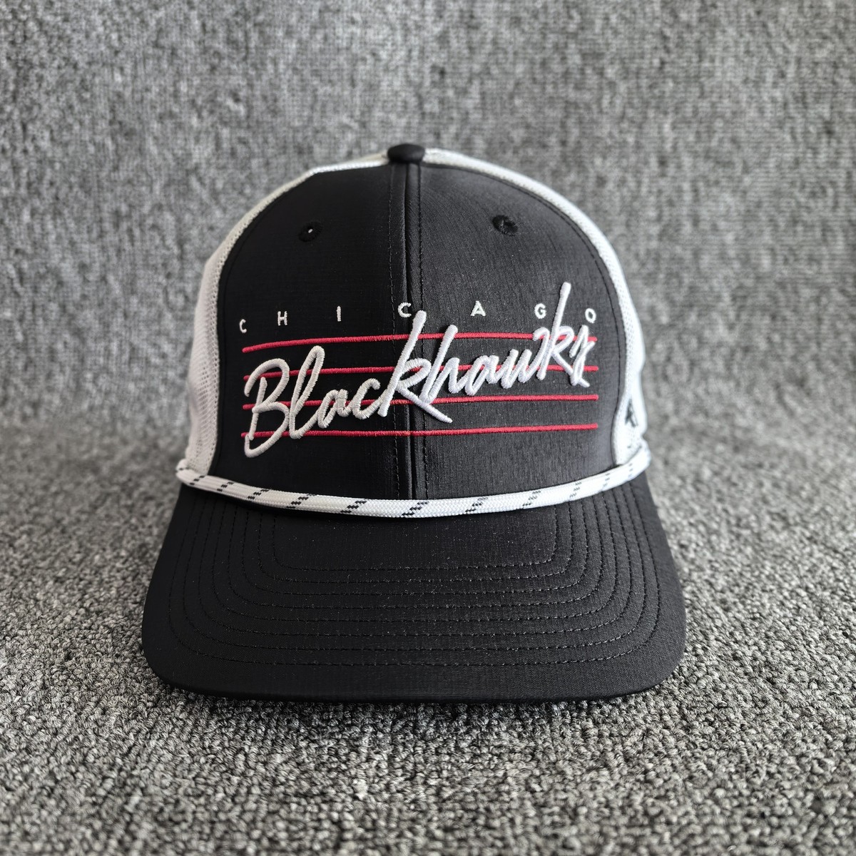 47 Brand Chicago Blackhawks NHL Trucker Snapback Hat Black White Cap