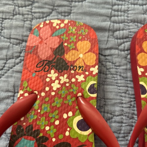 Brighton Damen-Flip-Flops Größe 7 rot geblümt 9,5 Zoll lang - Bild 2 von 6