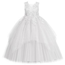 Flower Girl Dress for Wedding Kids Tulle Princess Long Dresses 6-7 Years White