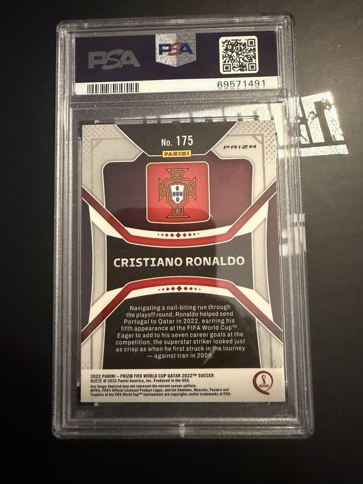2022 Panini Prizm World Cup Qatar - Cristiano Ronaldo #175 Silver Prizm view 2