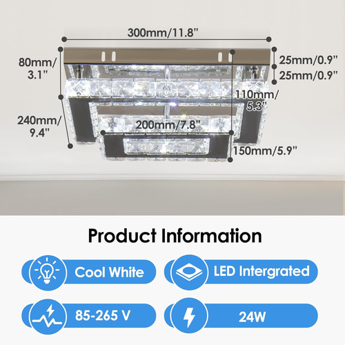 LED Cristallo Plafoniera Moderna Plafoniera Rettangolare K9 Acciaio Inox Lampada - Foto 2 di 12