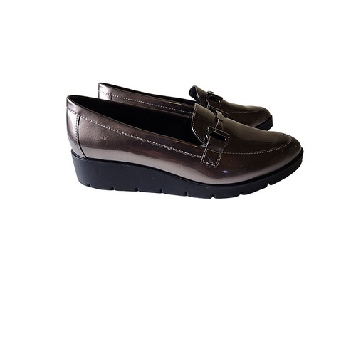 ANNE KLEIN Gray "Lalita" Buckle Round toe Wedge Slip On Loafers SZ 6.5M