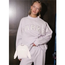 Parke Oversized Mock Neck Sweatshirt Women S/M Lilac White NEW Varsity SOLD OUT