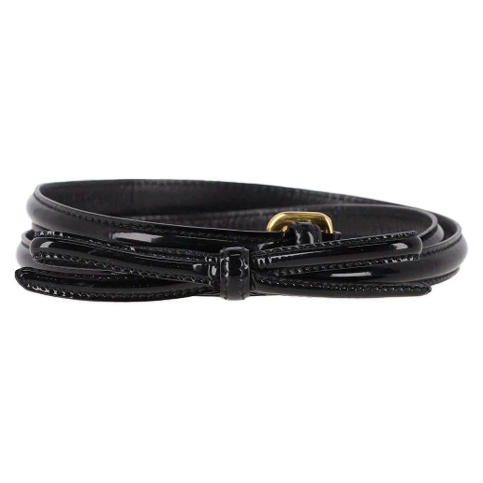 Prada Thin Buckle Belt in Black Leather