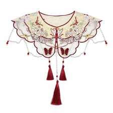 Embroidered Butterfly Floral Faux Collar Neckwear Beaded Tassels Yunjian Shawl