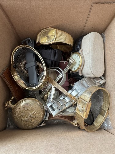 Seiko Omega Hamilton Mixed Watch Lot 2.5 Lbs with misc jewelry and watch straps