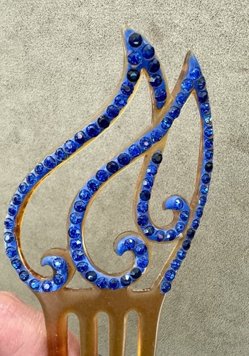 3 Antique Blue RHINESTONE & PEARL Ornate HAIR COMBS Mantilla PEINETA Art Deco - Picture 7 of 14