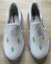 Polo Ralph Lauren Girls Shoes White 1 Harbour Multicolor All Over Pony Slip On