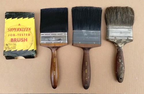 3 Vintage Wood Handle Paint Brushes 1 Natural Hair ..1 Brand New..4"..& 3-1/2" - Picture 1 of 7