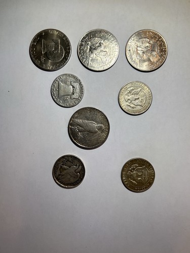 Lote de 8 monedas de plata y vintage de Estados Unidos Peace, Franklin, Kennedy, Eisenhower Dollar - Imagen 6 de 9