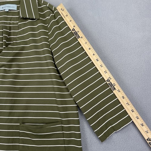 Camisa Top Tuckernuck Para Mujer L Verde Oliva Blanco Rayas Cuello en V Cuello Cuello Bolsillos - Imagen 9 de 10