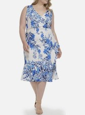 Eliza J Women's Plus Midi Style Printed Knit Sleeveless Vneck Floral Dress 20W