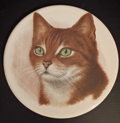 Vintage Cat Cork Backed Tile Trivet Ceramic 6'' Dia X .25'' Width Brown Tabby Cat!