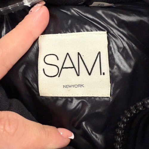 SAM. New York schwarze glänzende Daunen gefütterte Jacke Größe 10 Gänsedaunen mit Kapuze - Bild 4 von 10