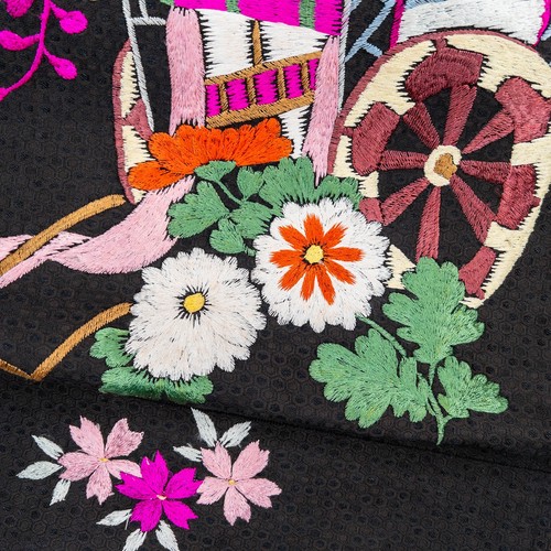 VTG Nagoya Chuya Obi Antique Silk Nyogen Gosho-Guruma Design - Picture 3 of 5