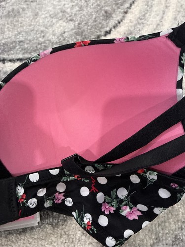 Neu PINK Victoria's Secret BH 32DD Logo Punkte Blumen Pushup überall tragen Neu mit Etikett - Bild 4 von 5