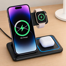 3-in-1 Qi Wireless Charging Stand Dock for Phone Watch Earbuds Black