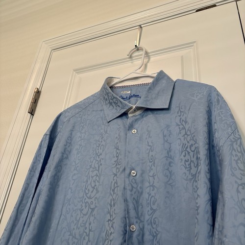 Robert Graham Dress Shirt Mens Blue Satin Embossed French Cuff Embroider XXL - Picture 9 of 10