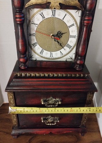 Mantel Clock Large Two Drawers Beautiful Rare Vintage Clock - Picture 18 of 19