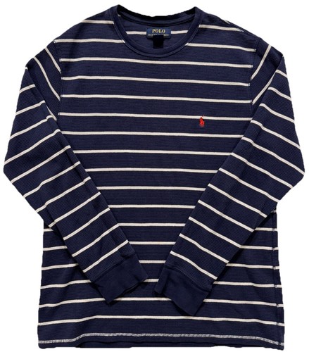 Polo Ralph Lauren Men’s L Waffle-Knit Thermal Sleepwear Navy Striped Long Sleeve
