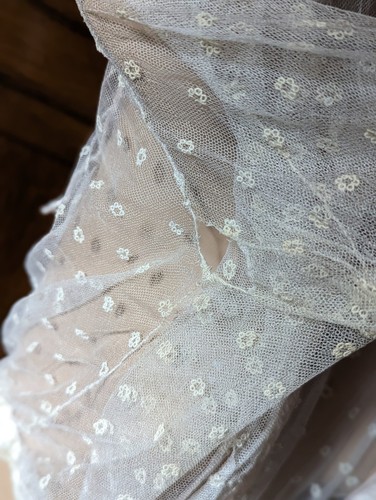 Antique Edwardian Sheer Swiss Dot Lace Silk Velvet Ribbon Blouse Top XXS - Picture 6 of 14