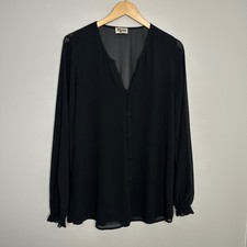 Show Me Your MuMu Women's Black Sheer V Neck Long Sleeve Button Blouse Medium