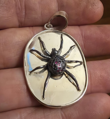 925 black widow spider pendant with black diamonds and natural rubies