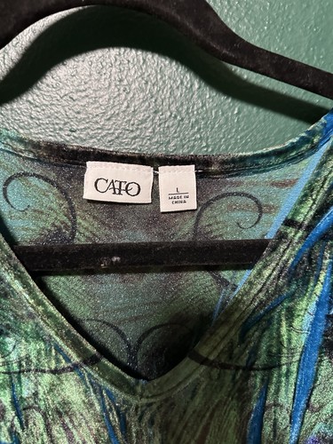 Y2K Top L Large Peacock Velvet Velour Green Fall Boho Whimsy Fairy Hippie Tunic - Picture 12 of 16