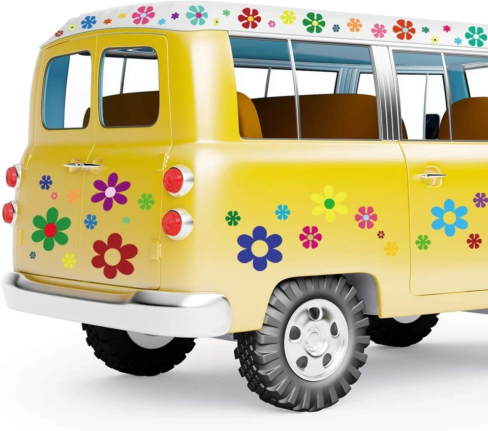 Zonon 96 Pieces Flower Car Decals Window Clings 60s 70s Hippie Multicolored