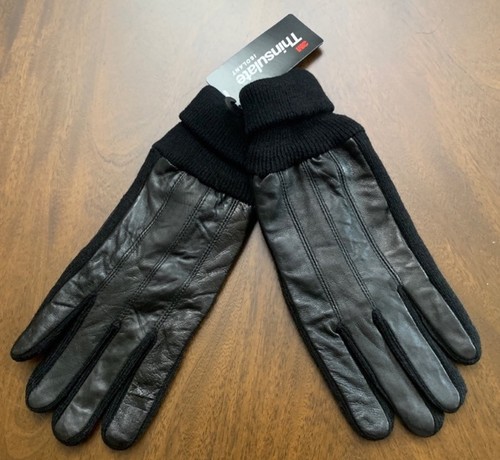 3M THINSULATE schwarze Leder & Strick Handschuhe L/XL Neu mit Etikett warm Winter - Bild 1 von 6