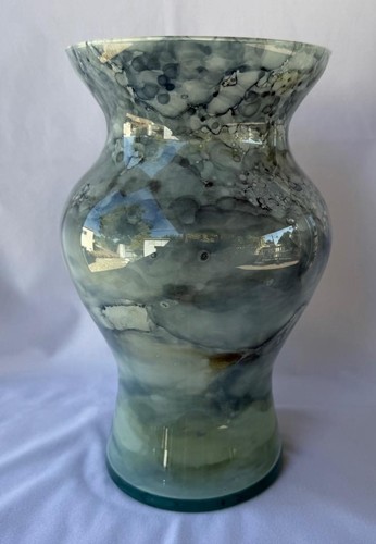 Genuine Italian Art Glass Vase Franco Italy Green Olive Pastel Colored No 668 - Picture 2 of 12