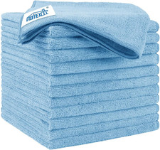 Blue Microfiber Cleaning Cloths 12 Pack 12.5 x 12.5 Inch Soft Absorbent Streak