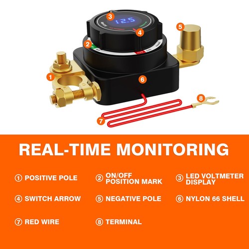 Battery Disconnect Switch with Voltmeter, DC 5-80V On Off Kill Switch RV Marine - Picture 9 of 9