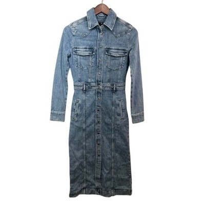 7 For All Mankind XS Denim Midi Dress Italian Fabric Western Grunge Cottagecore