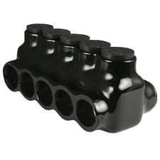 6 AWG - 250 MCM 600-Volt 5-Ports Multi Tap Connector Insulated Dual Sided, Black