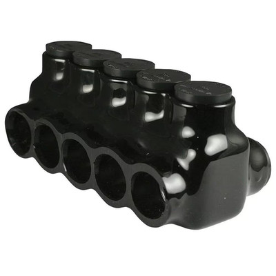 6 AWG - 250 MCM 600-Volt 5-Ports Multi Tap Connector Insulated Dual Sided, Black