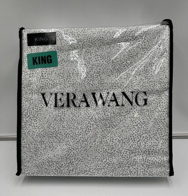 Vera Wang King Sheet Set 300 TC 100% Cotton Distressed Dot Blue New