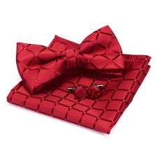 Men Plaid Floral Jacquard Adjustable Pre Tied Bow Tie Pocket Square Set Box