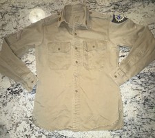 Korean War era 1956 Cotton Khaki Uniform Shirt 20.5  X 28.5  W/ Army Patches S