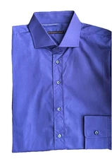 Bijan-Purple Long Sleeve Cotton Dress Shirt-17.5/44-Italy