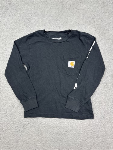 Carhartt Boys Shirt Long Sleeve Tee Black Loose Fit Logo Crew Neck S 4-6 - Picture 9 of 24