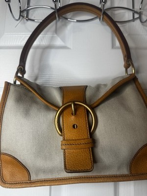 Miu Miu Canvas Leather Buckle Shoulder Bag Italy Y2K Designer Purse