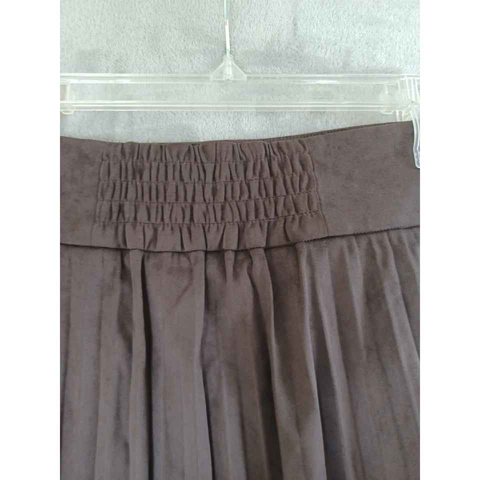Falda Soft Surroundings XL Lavina imitación gamuza plisada midi marrón oscuro con cinturón nueva Foto 4 de 4