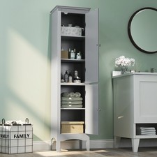 Tall Bathroom Floor Cabinet Narrow Linen Tower w/ Adjustable Shelf  2 Doors